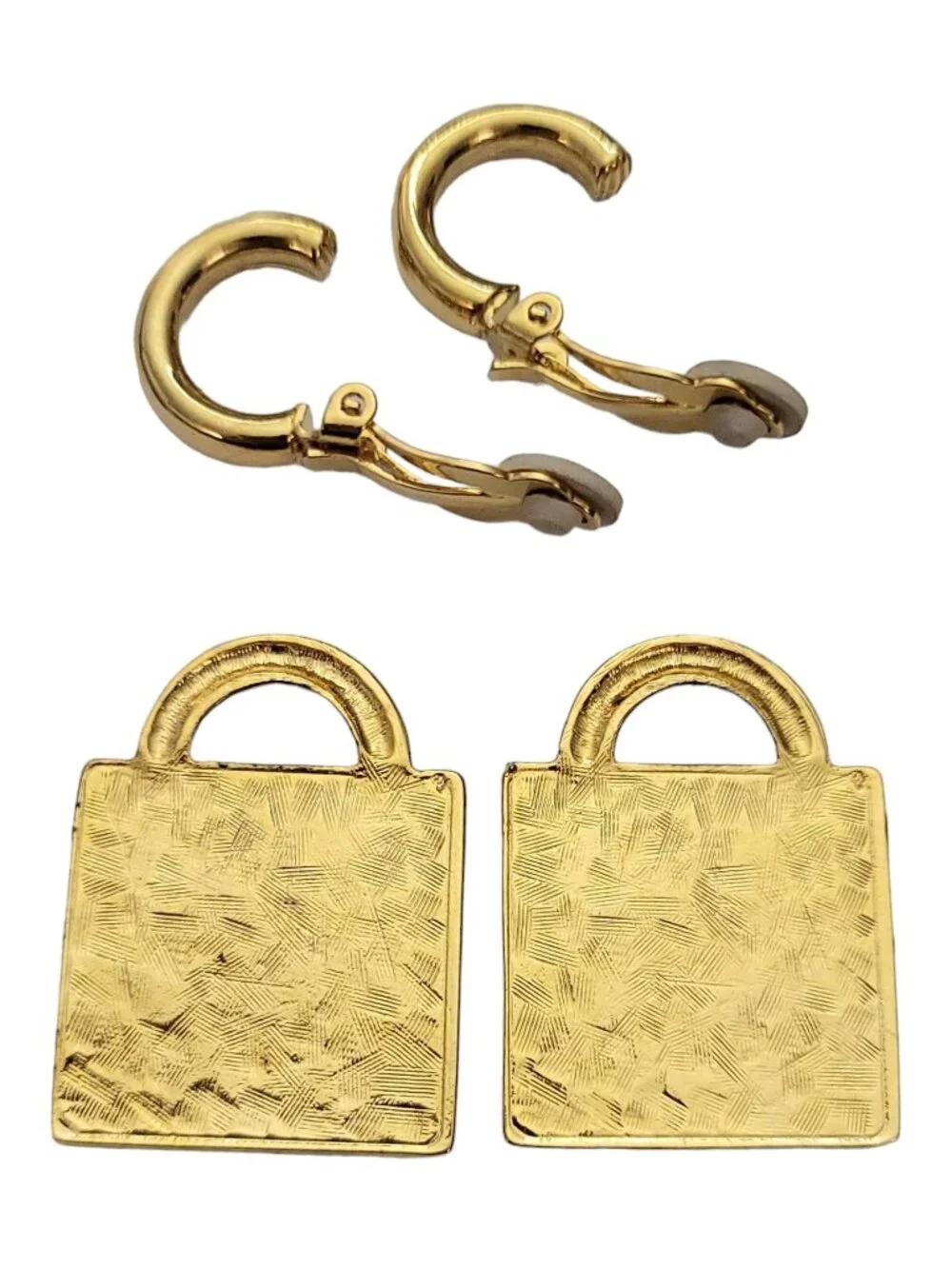 Anne Klein Gold-Tone Hoop Square Signature Lion Head Jacket Clip Earrings E965